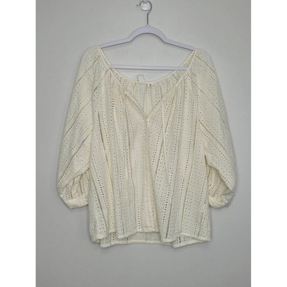 Joie cream eyelet puff sleeve button front cottage cute preppy top size xl